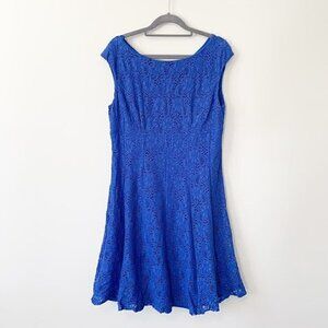 Lauren Ralph Lauren Royal Blue Floral Lace Fit and‎ Flare Dress Size 14